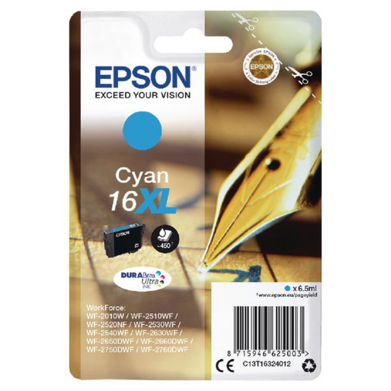 Epson 16XL Pen and Crossword DURABrite Ultra Ink Cartridge High Yield Cyan C13T16324012