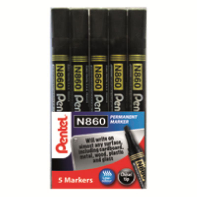 Pentel Chisel Tip Permanent Marker Black 5 Pack YN860/5-A