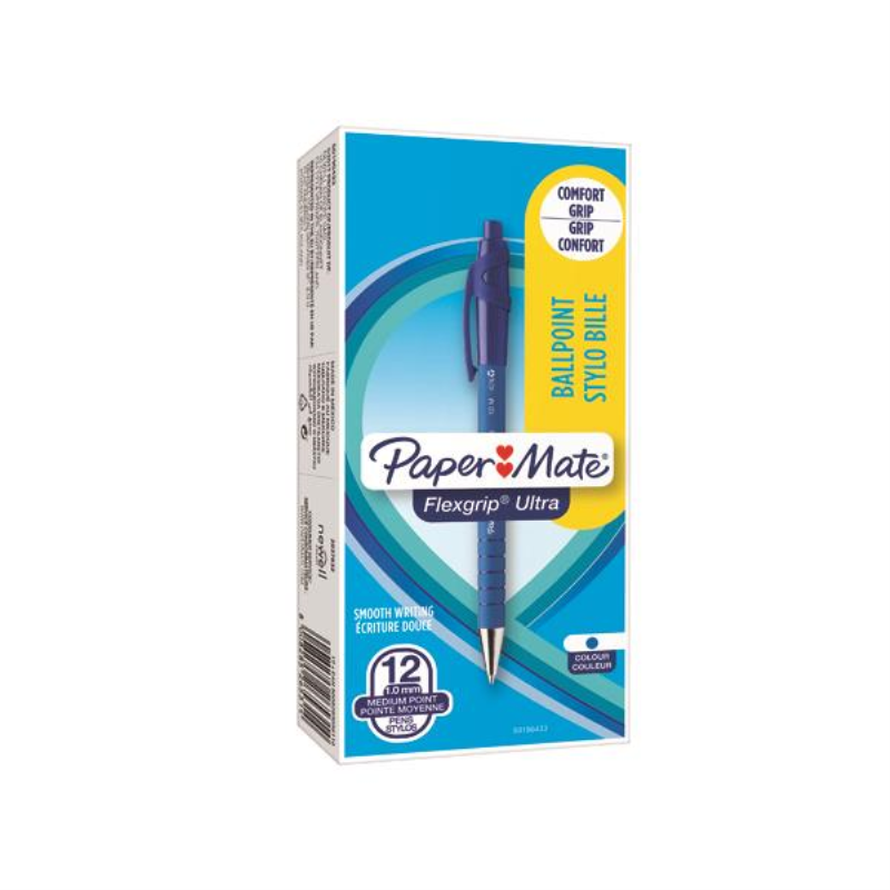 PaperMate Flexgrip Ultra Retractable Ballpoint Pen Medium Blue (Pack of 12) S0190433