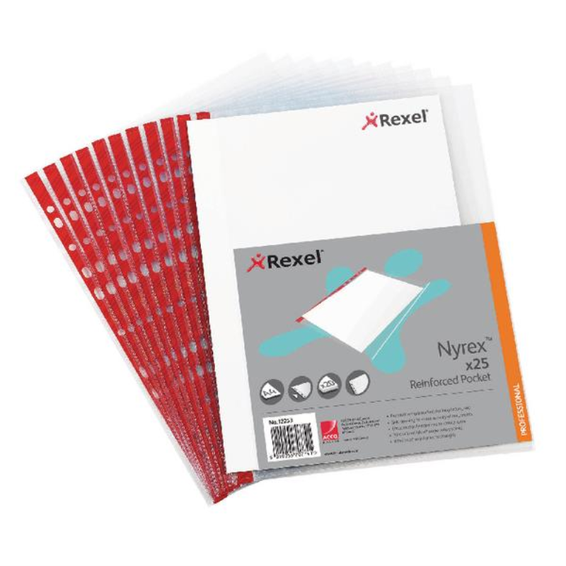 Rexel Quality Pocket A4 Red Spine Left Opening Embossed (Pack of 25) 12253