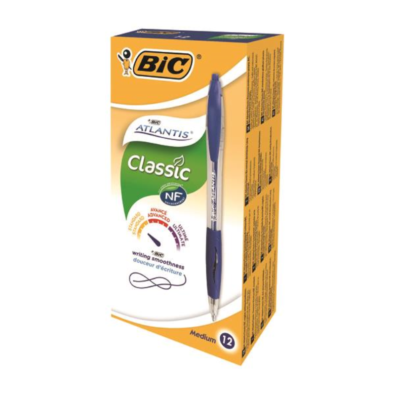 Bic Atlantis Ballpoint Pen Medium Blue Pack of 12 933975