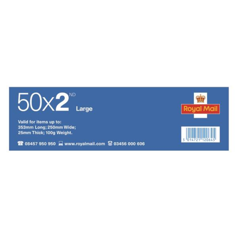 Royal Mail Second Class Large Postage Stamp Sheet (Pack of 50) BBSL2