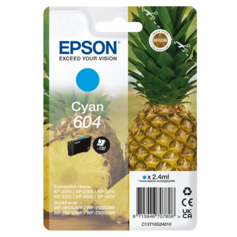 Epson 604 Pineapple Ink Cartridge Cyan C13T10G24010