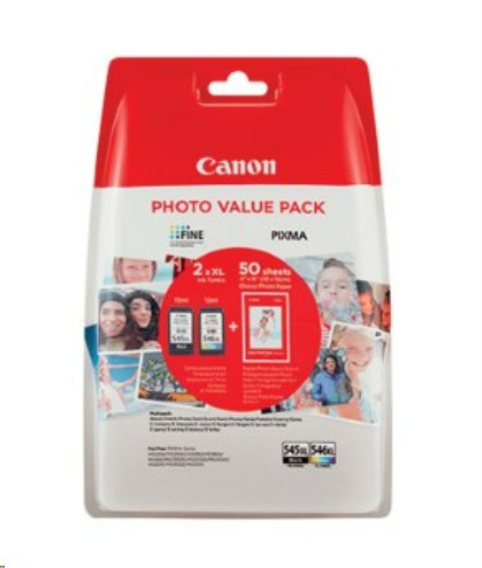 Canon PG-545XL/CL-546XL Ink Cartridges High Yield K/CMY + 4 x 6 in Photo Paper Value Pack 8286B011