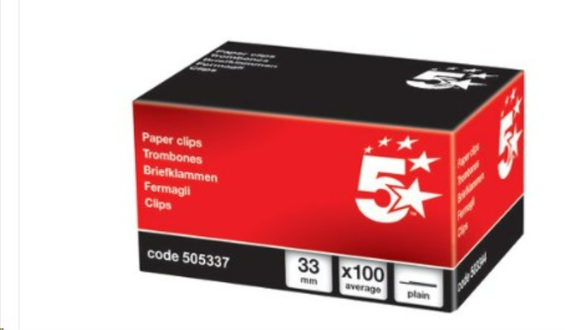 5 Star Office Paperclips Metal Large Length 33mm Plain (Pack of 100)
